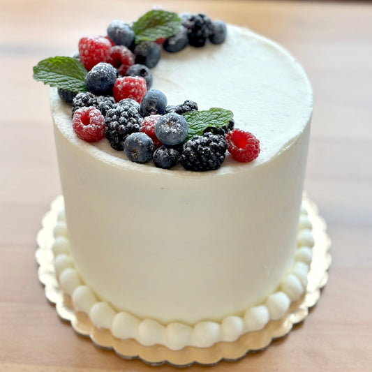 Vanilla Triple Berry Fresh Fruit Cake