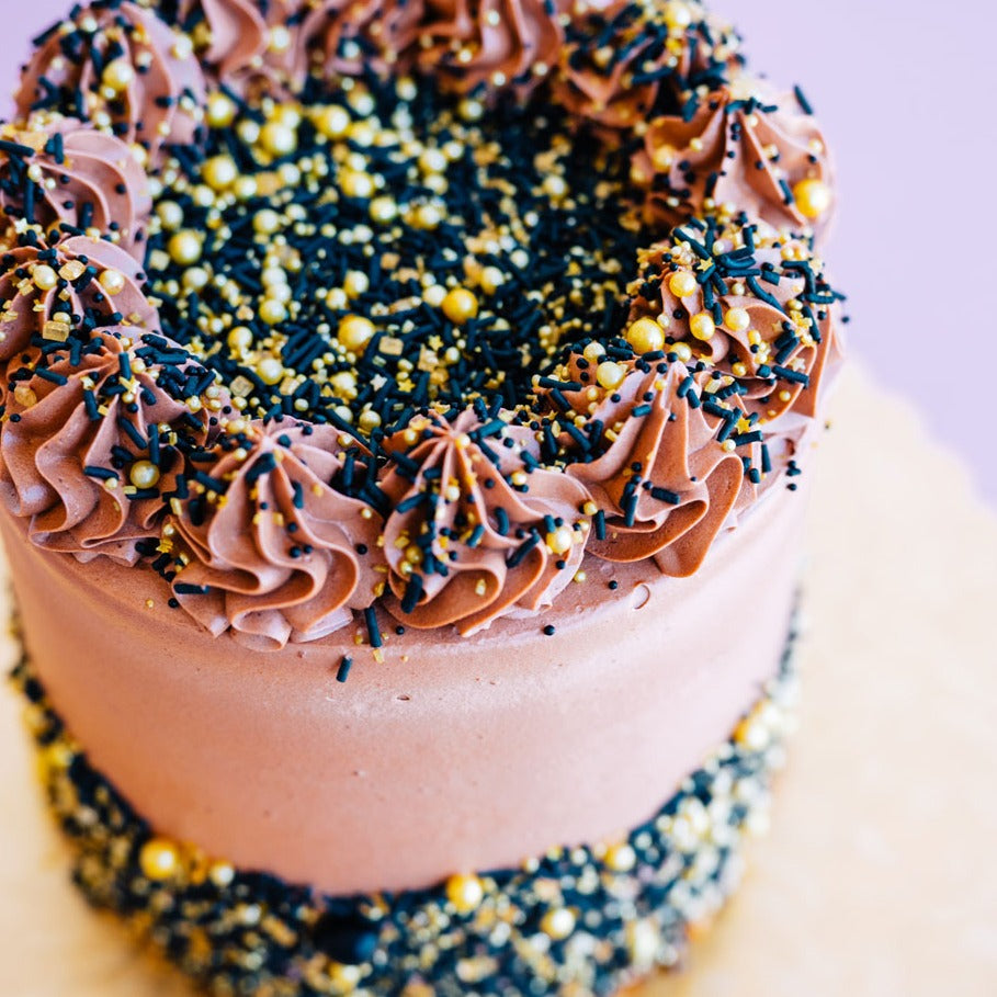 birthday cake with black sprinkles