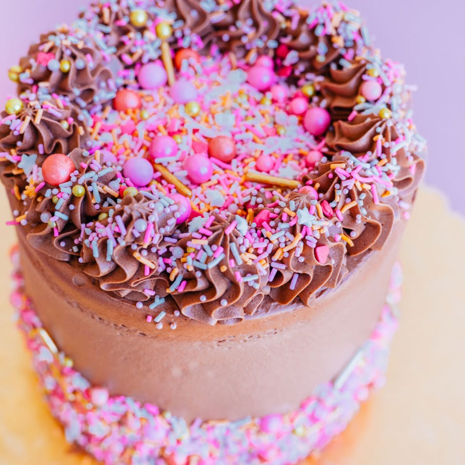 birthday cake with pink sprinkles