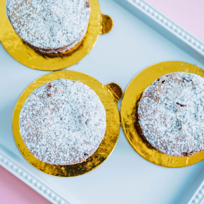 top down view of flourless chocolate cakes