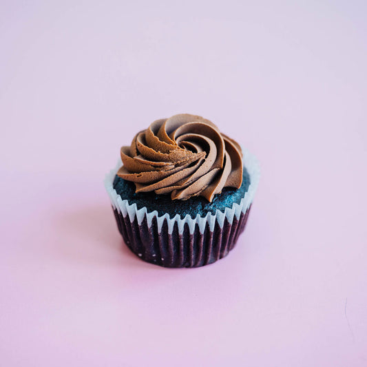 vegan chocolate cupcake, with chocolate frosting